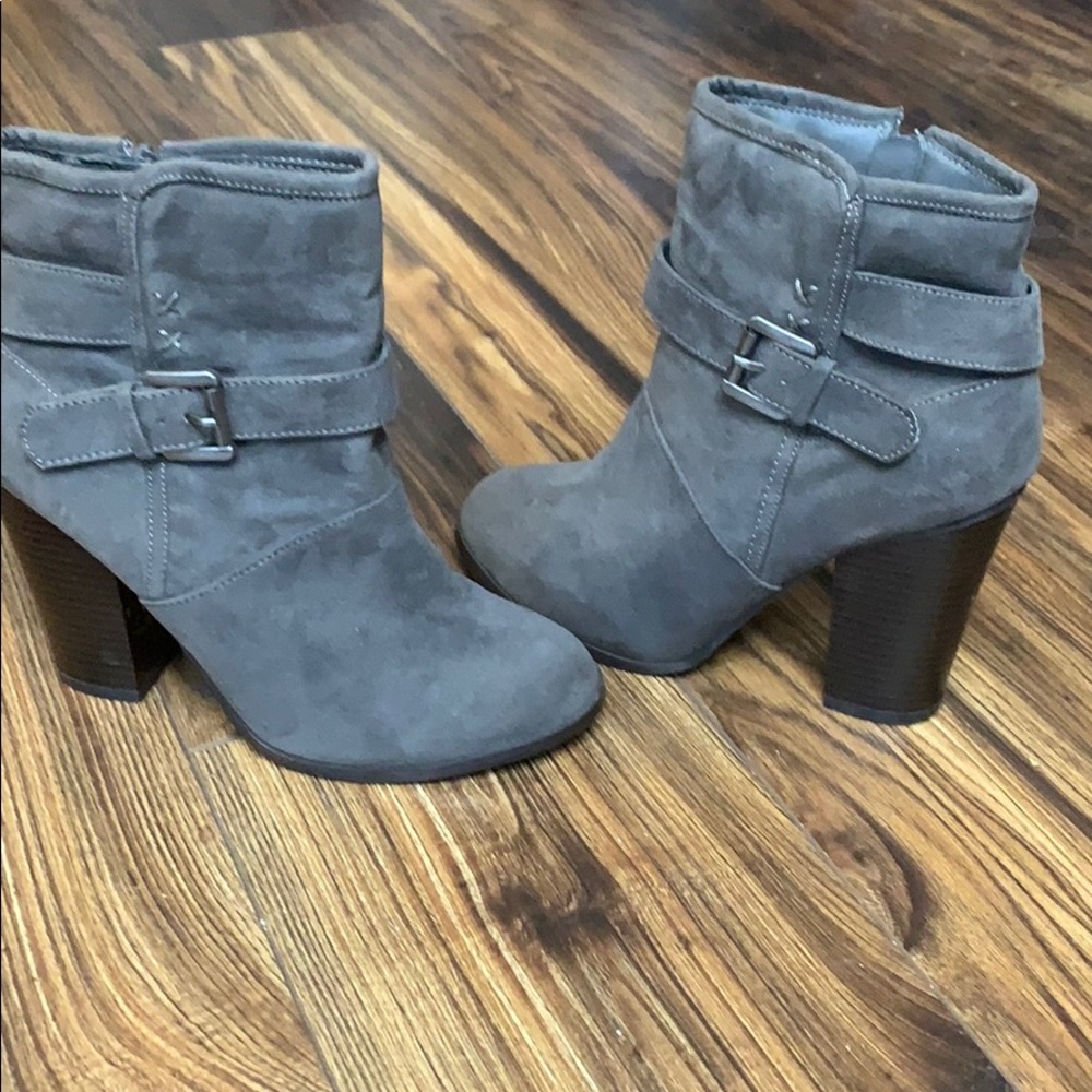 Grey high heel boots